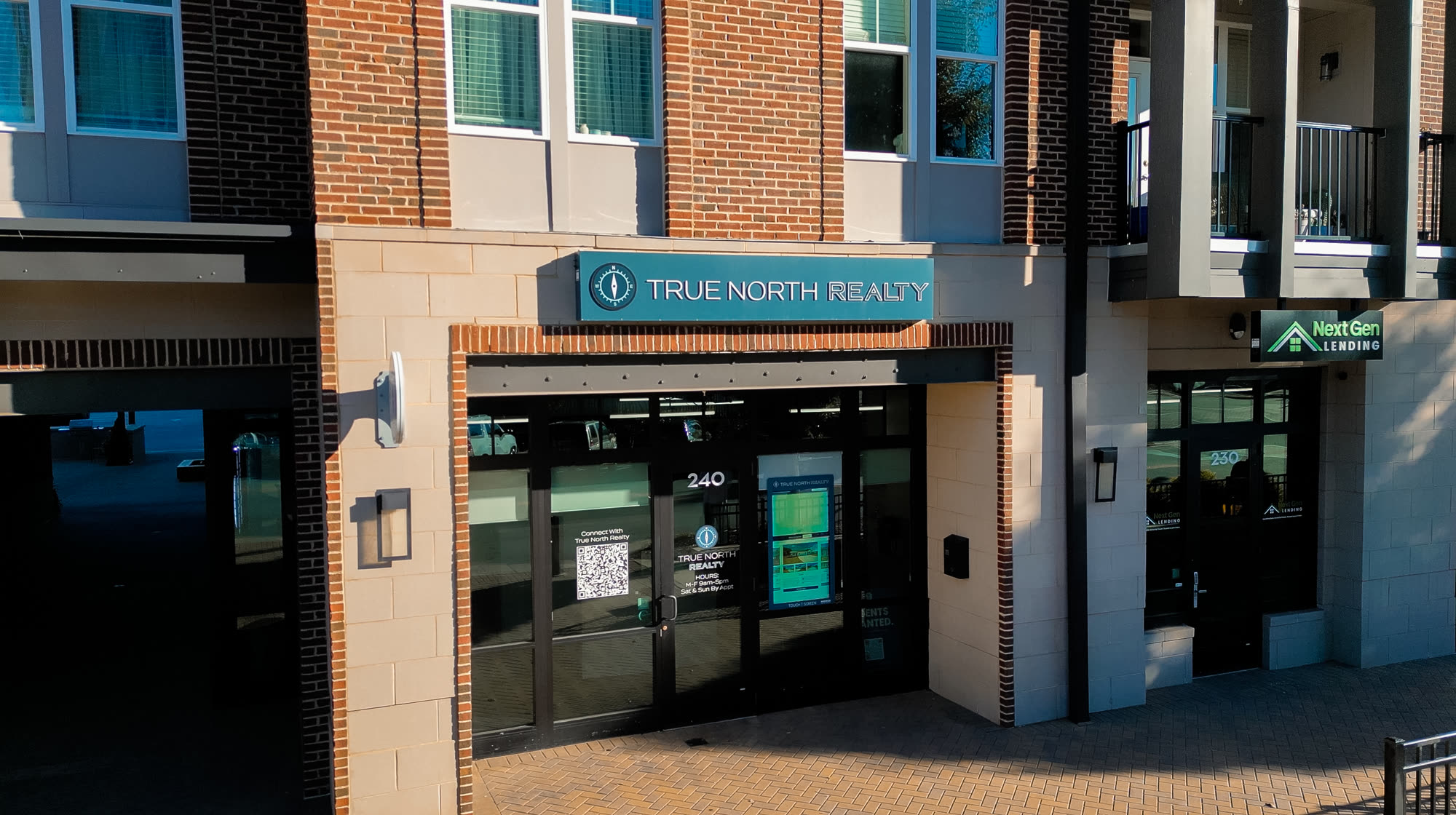 Drone flyover of the True North Realty storefront in downtown Hickory, NC