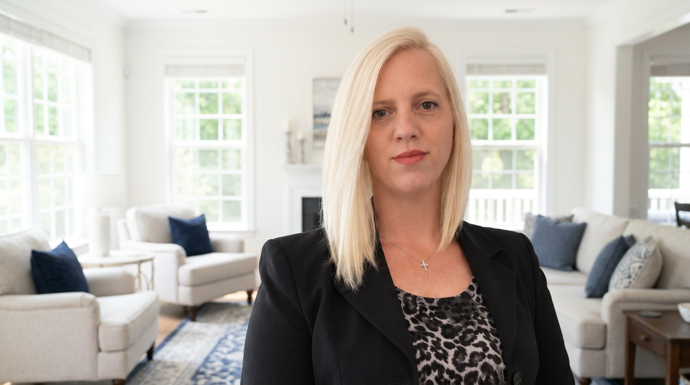 Tierra Fox pictured in a bright, welcoming home interior — digitally edited portrait