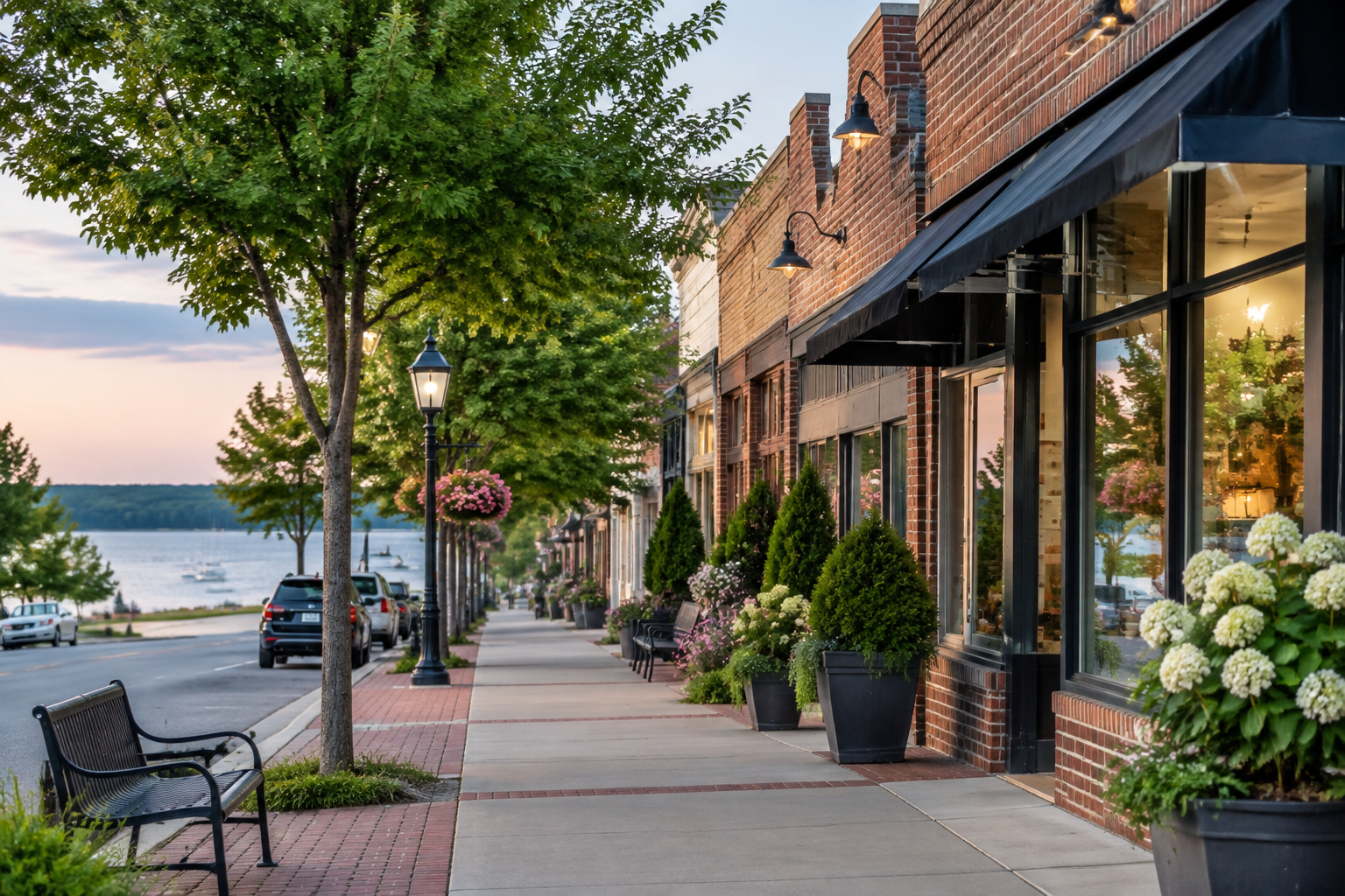 Small-town main street in the Lake Norman area